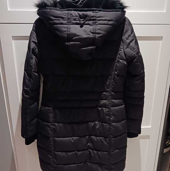 New Black Long Puffer Coat w. Fur Hood - Picture 3 of 14